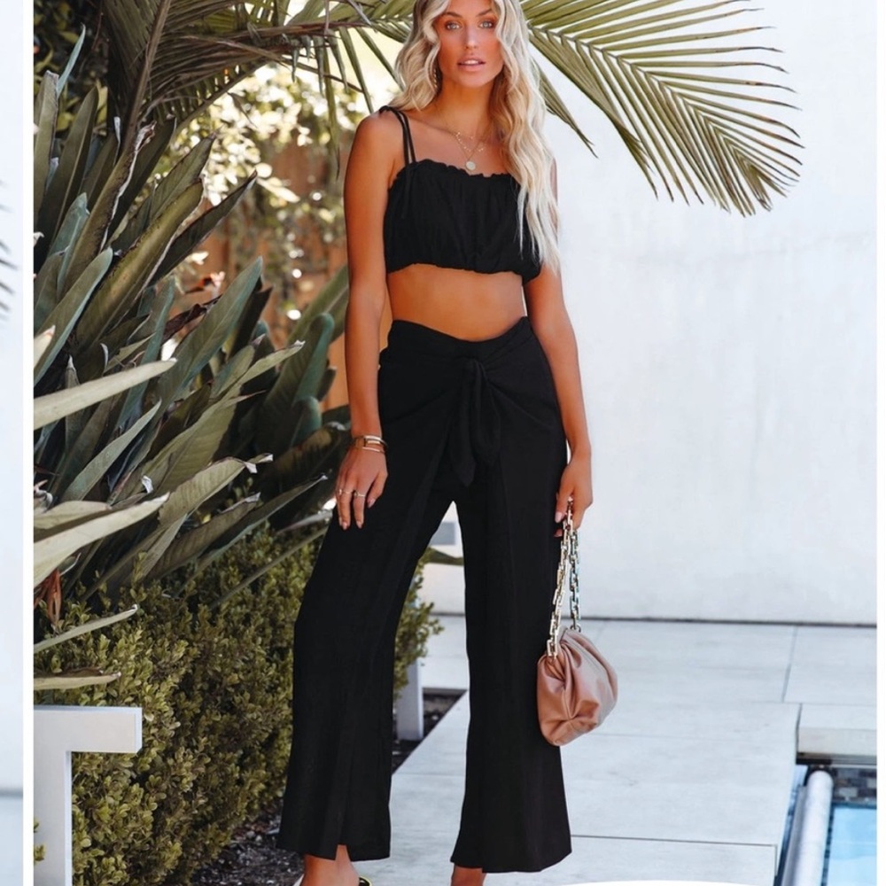 VICI Crop Billow Top & Pants Set (Orange)